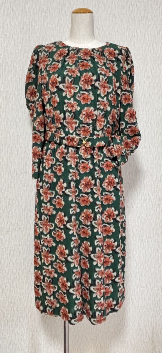 短時間2回使用の極美品！ 2023 秋冬コレクション ☆YUKI TORII☆ ユキトリイインターナショナル 花柄 グリーン ウール ワンピース♪_画像1