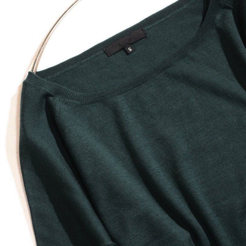 美品 ICB アイシービー 株) オンワード樫山 秋 冬 毛100% ストレッチ 長袖 ニットセーター ニットカットソー S グリーン 緑 深緑 ミセス_画像2