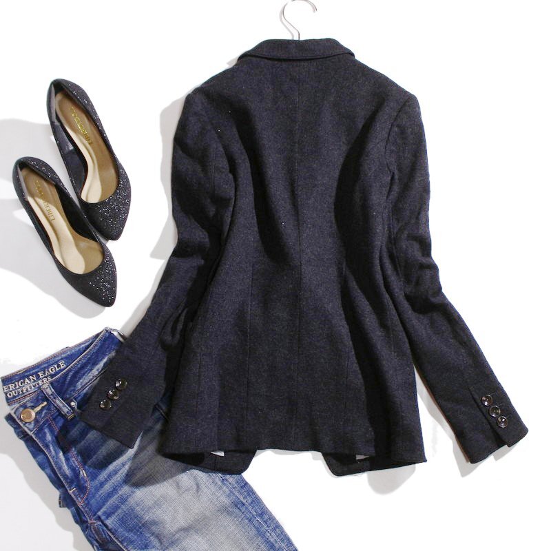 アンタイトル UNTITLED 株) ワールド 秋 冬 ストレッチ 毛100% ジャケット シンプル 97 1 ブラック 黒 ベーシック オフィス 通勤 ウール_画像6