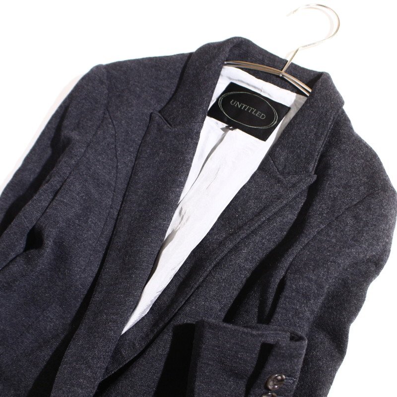 アンタイトル UNTITLED 株) ワールド 秋 冬 ストレッチ 毛100% ジャケット シンプル 97 1 ブラック 黒 ベーシック オフィス 通勤 ウール_画像2