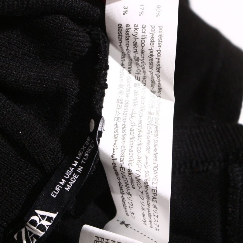 美品 ZARA ザラ 秋 冬 ゆったり タートルネック チュニック 半袖ニットカットソー M ブラック 黒 プルオーバー フレアシルエット