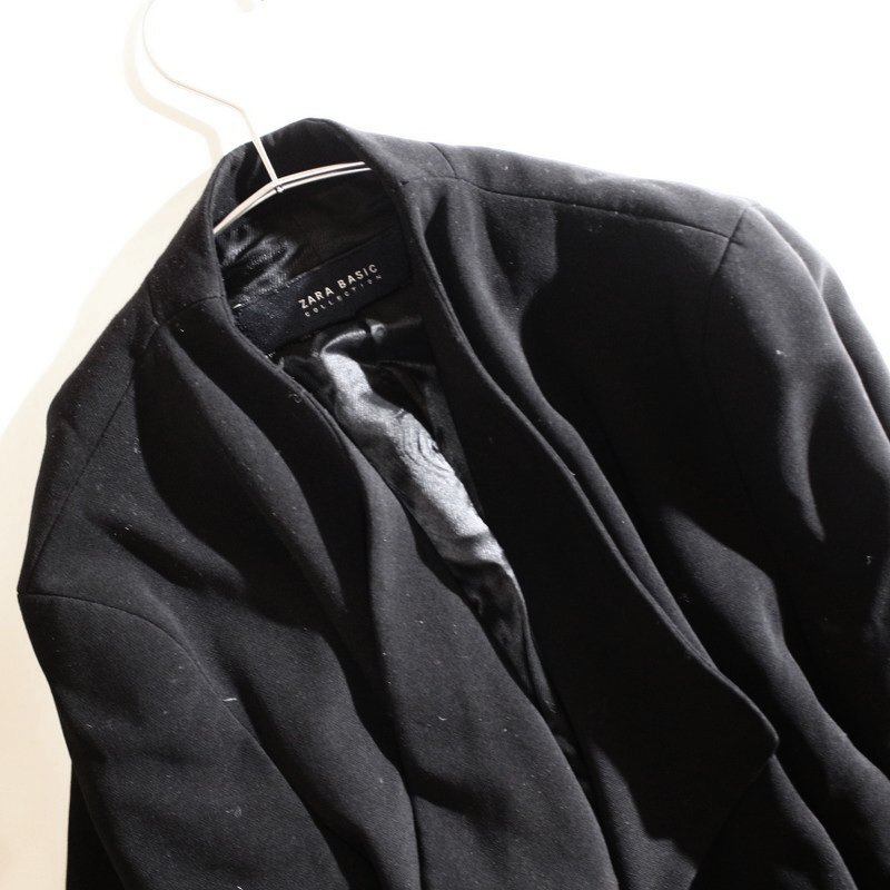 ZARA BASIC ザラ ベーシック 合物 変形 デザイン ロングテーラードジャケト L ブラック 黒 秋 春 オフィス 通勤 ジャケット 羽織 上着_画像2