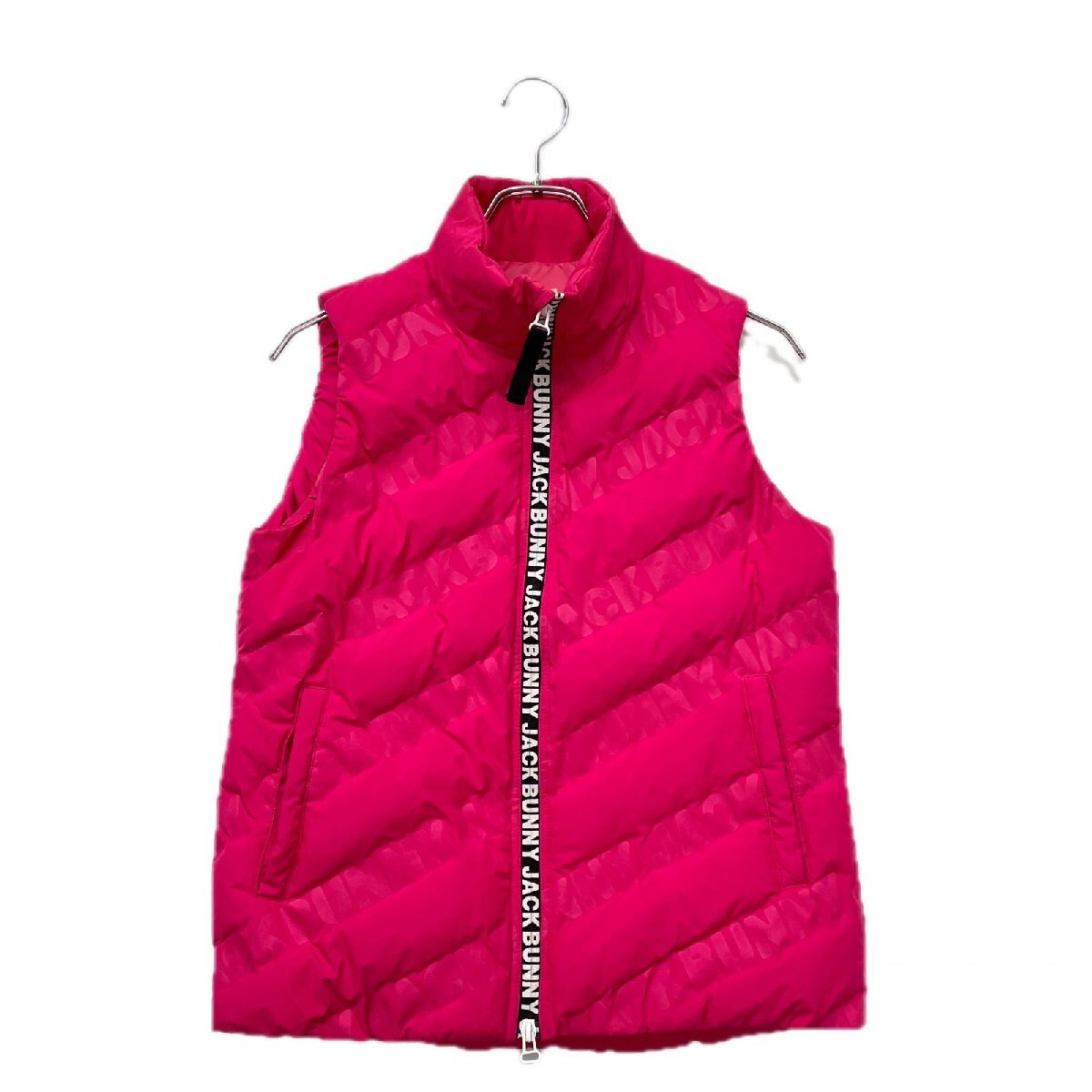 coco 中古 ジャックバニー Jack Bunny!! レディース ベスト 0(S) ピンク ダブルジップ 中綿 ロゴ総柄 103188_画像1