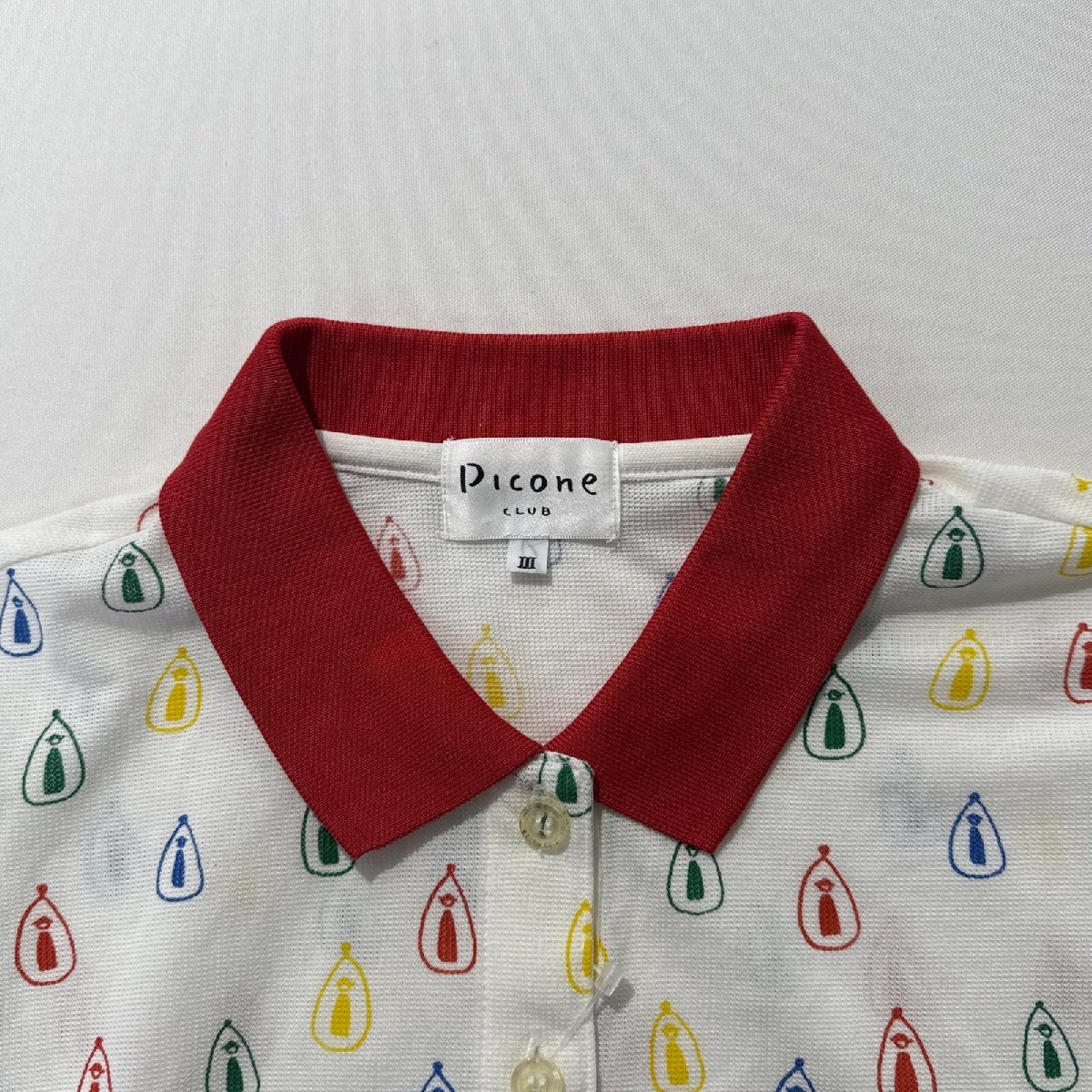 coco 中古【値下げ】 ピッコーネクラブ PICONE CLUB レディース 半袖ポロシャツ 3(LL) 白×マルチカラー 薄手 ネコパケ発送可 102509_画像3