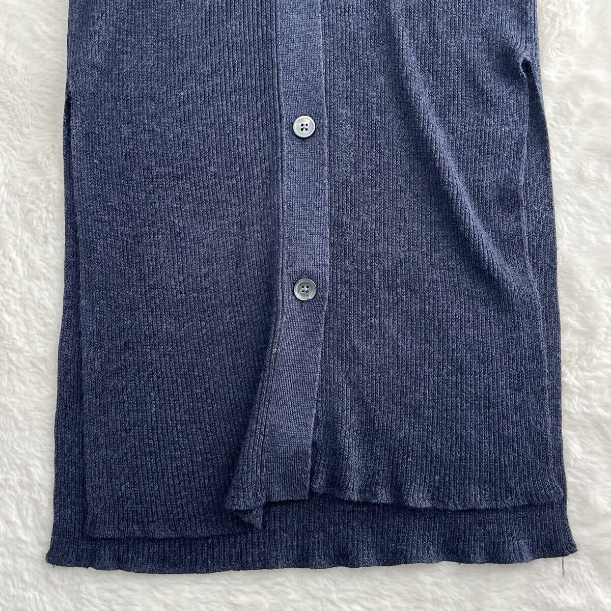 プラステ PLST リネンレーヨンリブロングカーディガン ネイビー 紺 Vネック 羽織り 長袖 麻 スリット シンプル レディースM _画像5