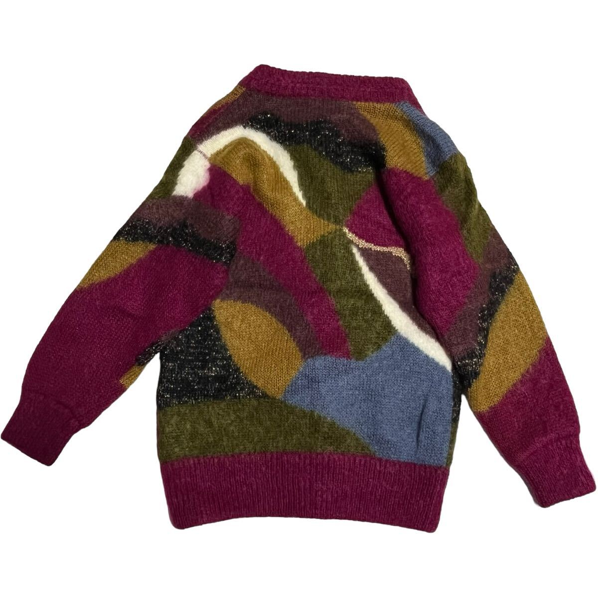 アンゴラニットカーディガン ニットジャケット ヴィンテージ レトロ 古着 総柄 マルチカラー 飾りボタン 裏地あり サイズM サイズ感L_画像8