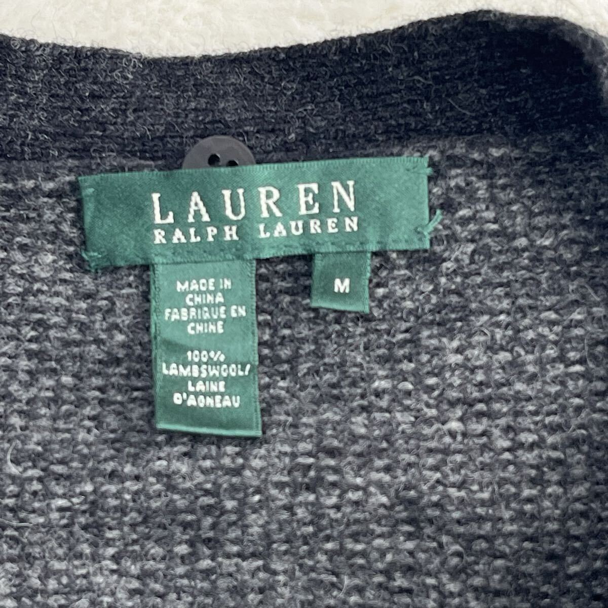 LAUREN RALPH LAUREN ローレンラルフローレン ニットカーディガン ラムウール ダークグレー 黒 前ポケット レディースM 丈長め_画像6