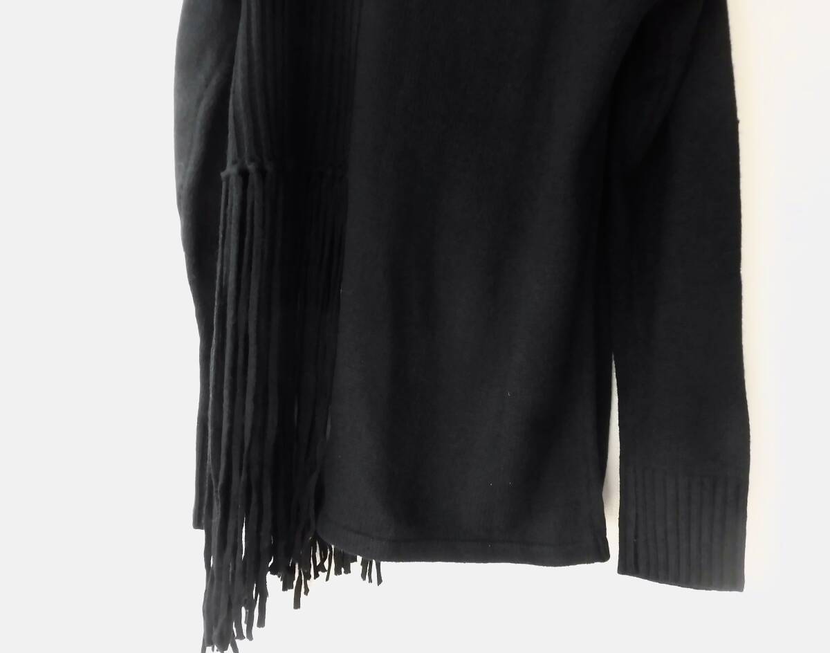 ●MICALLE MICALLE/ ミカーレミカーレ /黒ニット サイドフリンジ アシンメトリー チュニック セーター サイズL相当 _画像4