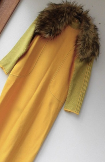 ●GayGIBSON/ゲイギブソン/イェロー系/ハイネックロングワンピース/黄緑リブニット/サイズM~L相当_画像1