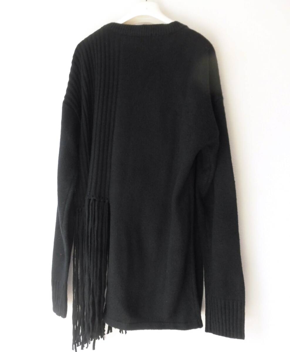 ●MICALLE MICALLE/ ミカーレミカーレ /黒ニット サイドフリンジ アシンメトリー チュニック セーター サイズL相当 _画像3