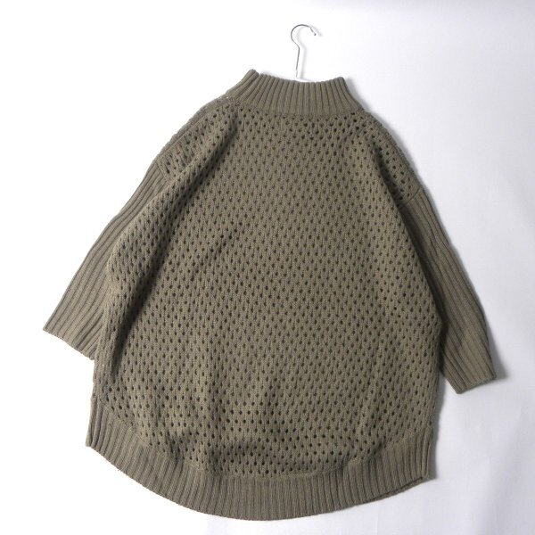 ナノユニバース broderie&co ウールブレンド モックネック穴あきニット セーター 7分袖 身幅ワイド ゆったり モカ F l1007-11_画像2