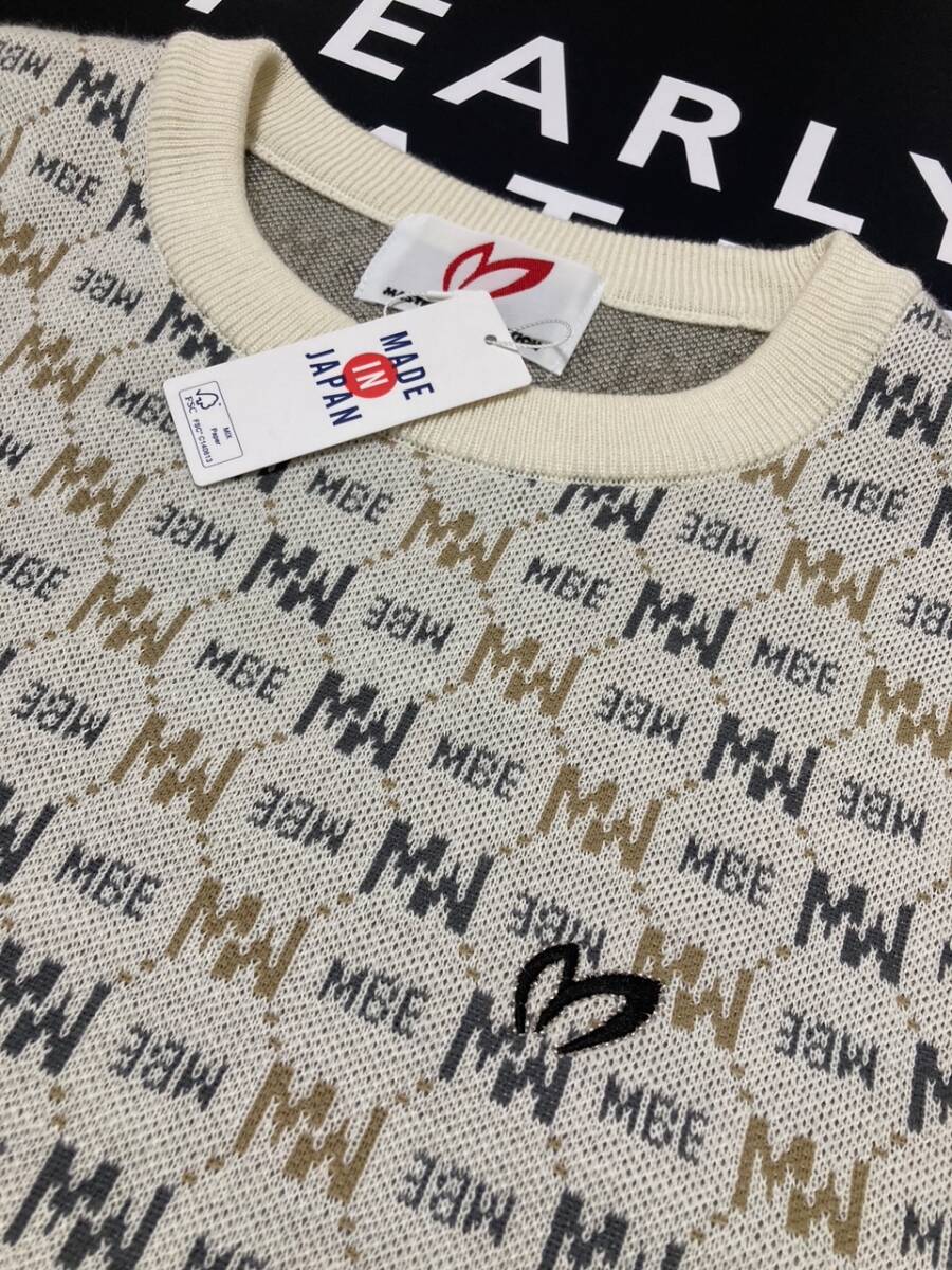 新品 パーリーゲイツ マスターバニー 3色Wジャガード 総柄クルーネック ニットプルオーバー(5)サイズL/白 29700_画像3