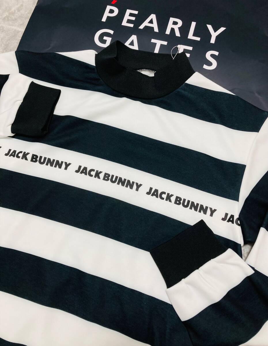 新品 パーリーゲイツ ジャックバニー 裏毛起毛ボーダー ハイネックプルオーバー(4)サイズM/白黒 JACK BUNNY_画像1
