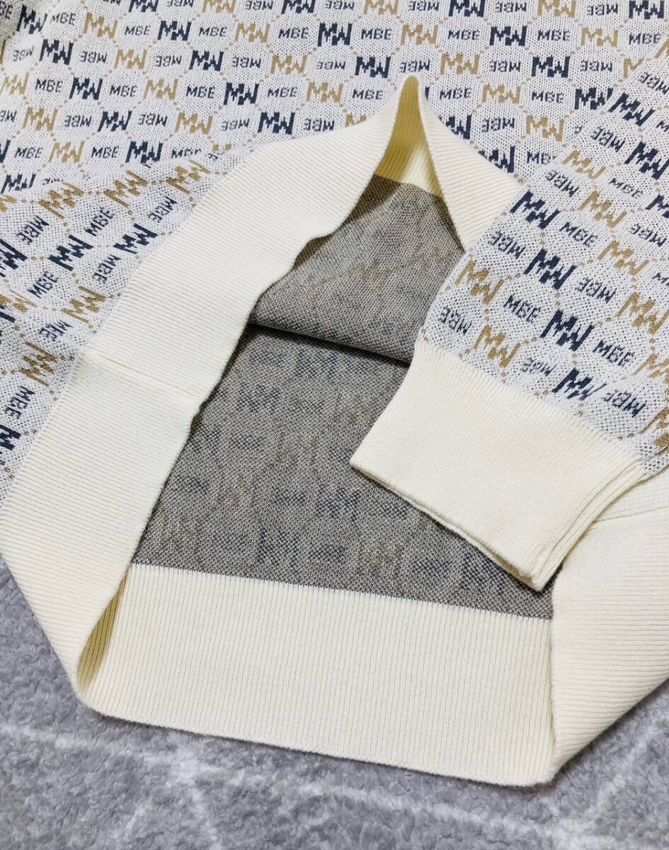 新品 パーリーゲイツ マスターバニー 3色Wジャガード 総柄クルーネック ニットプルオーバー(5)サイズL/白 29700_画像4