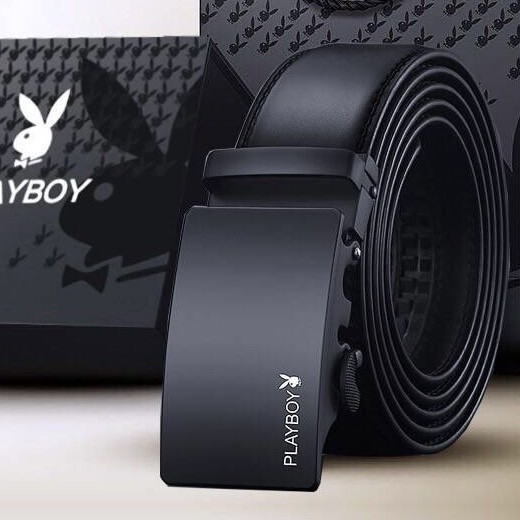自動サイズ調整 メンズ 新品 黒 レザープレイボーイ フィットバックル ベルト オートロック 穴なし ビジネス 紳士 スーツ 学生 カジュアル_画像1