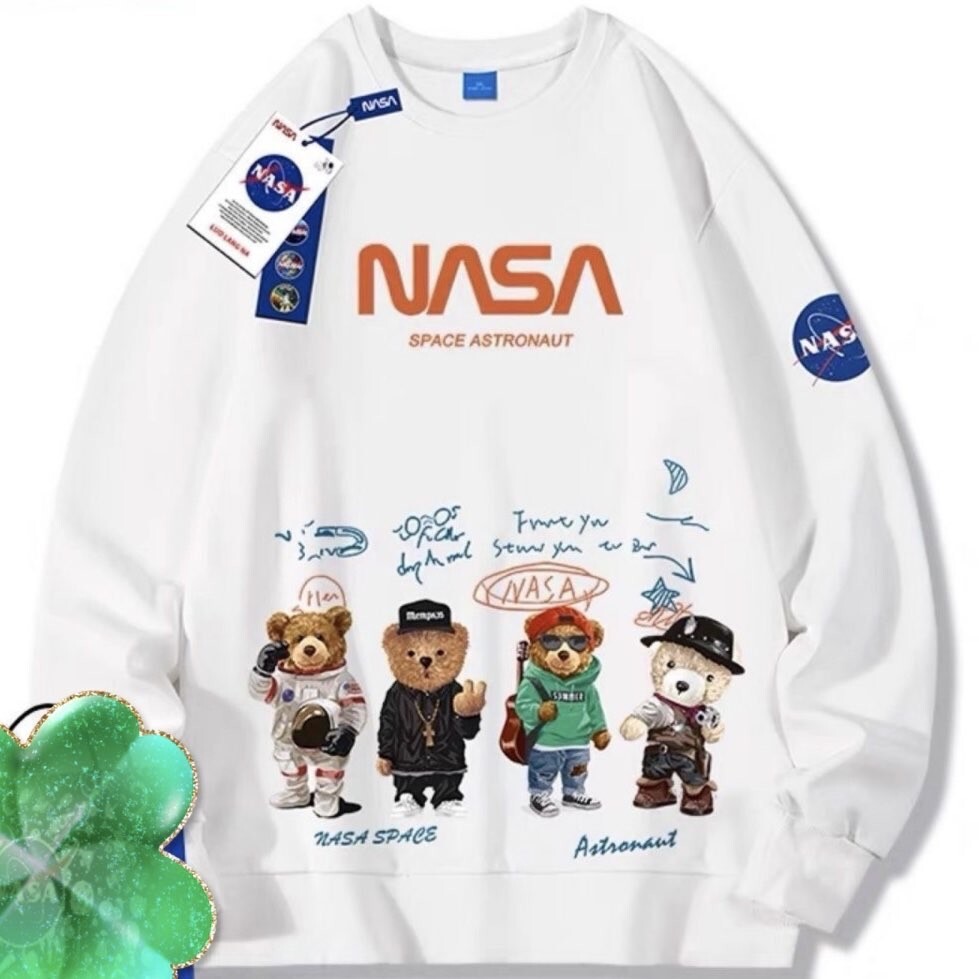 ベアー トレーナー ロングシャツ 長袖 日本未入荷 プレゼント パーカー 新品 NASA 宇宙飛行士 宇宙 裏起毛 厚手 白 ホワイト メンズ_画像1
