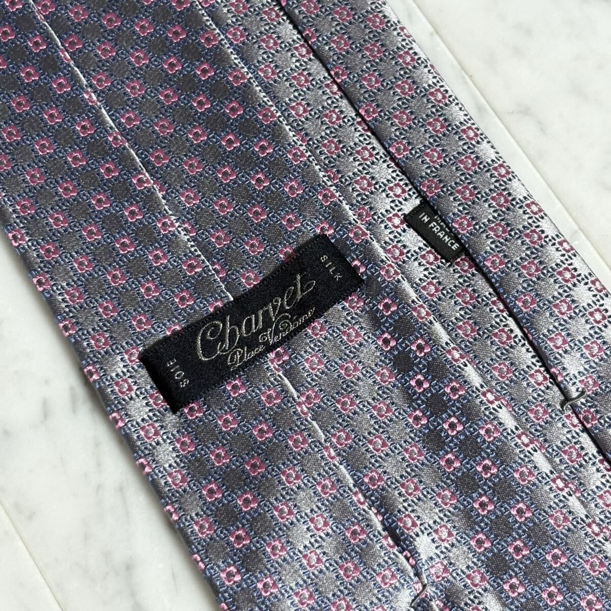 999円～ Charvet ネクタイ グレー 光沢 パターン柄 (GB7)_画像5