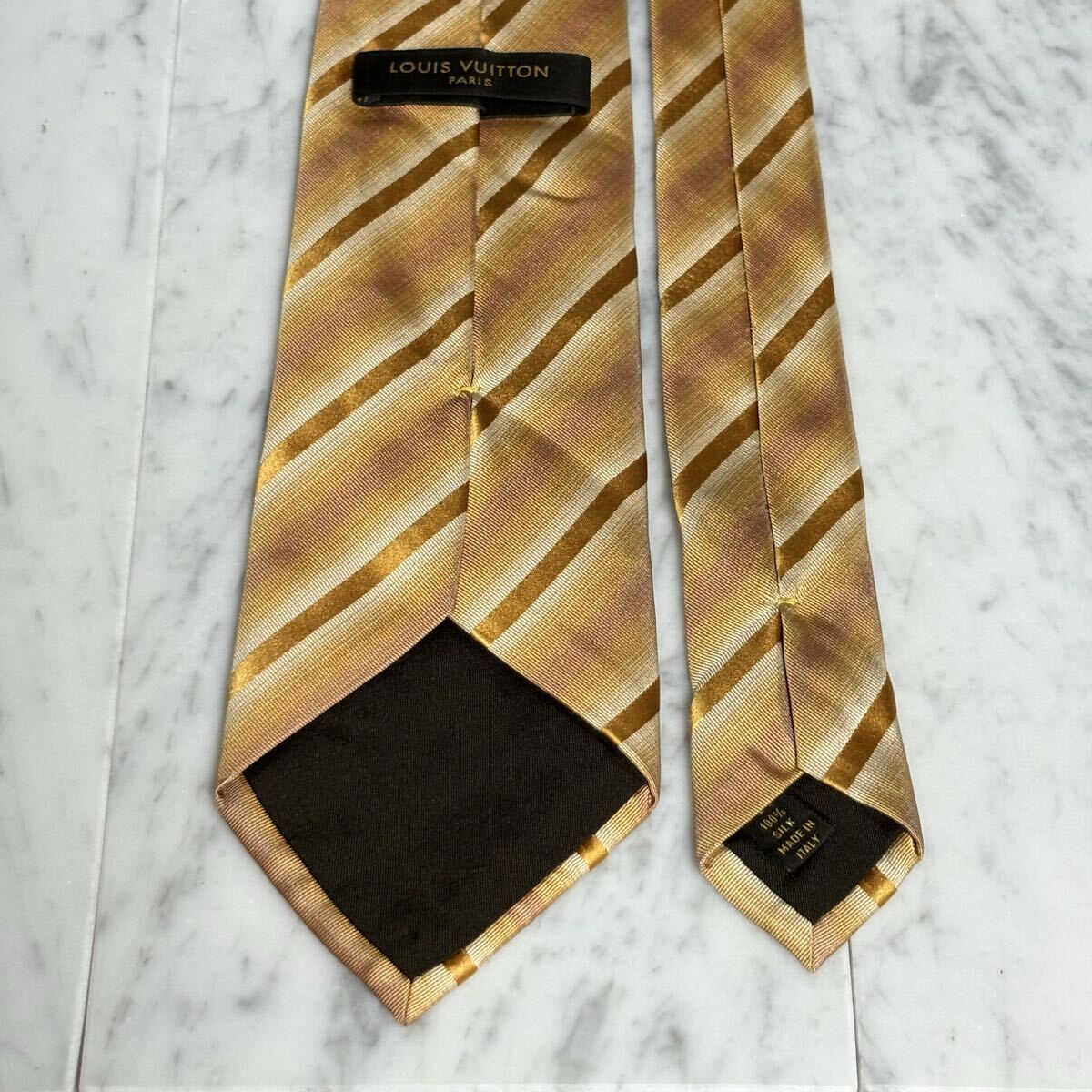 999円～ LOUIS VUITTON ネクタイ ストライプ オレンジ系 LV柄 (YW3)_画像4