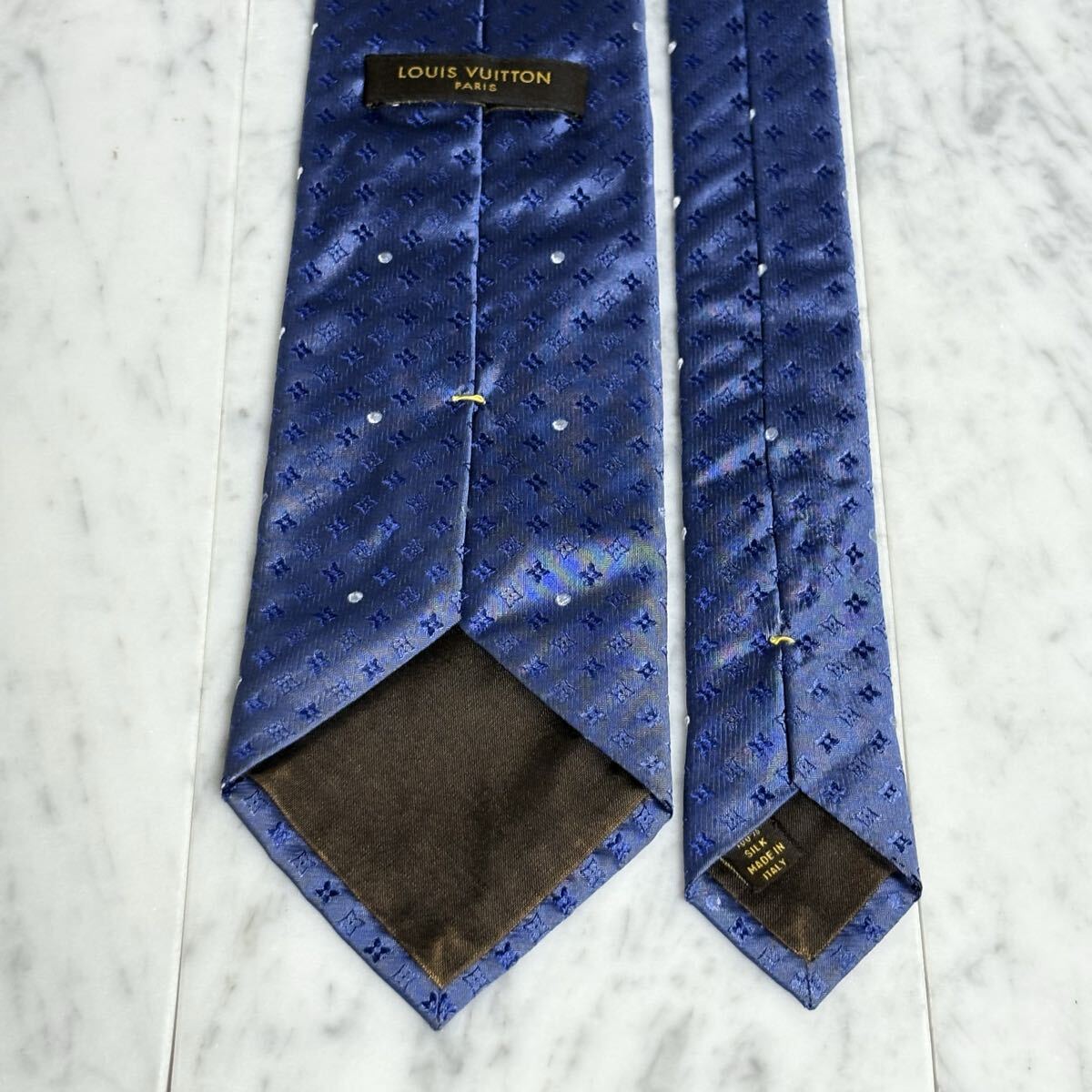 999円～ LOUIS VUITTON ネクタイ ネイビー モノグラム柄 (B15)_画像4
