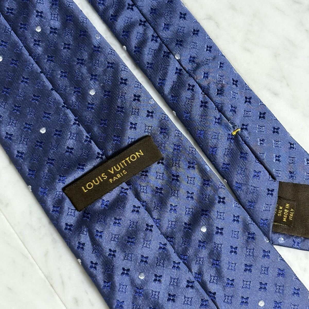 999円～ LOUIS VUITTON ネクタイ ネイビー モノグラム柄 (B15)_画像5