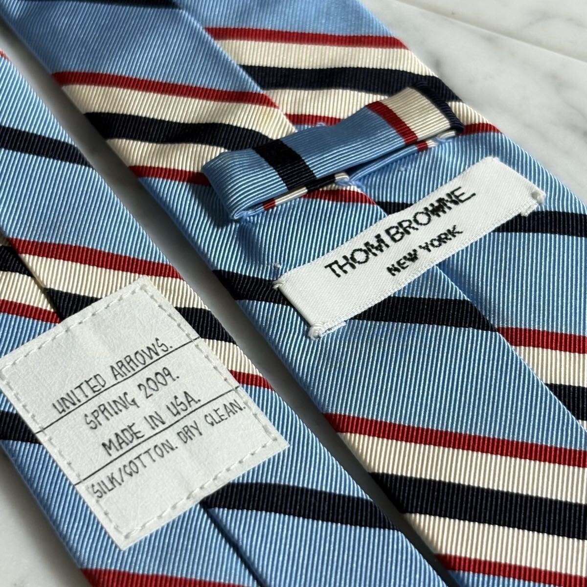 999円~ THOM BROWNE ネクタイ ライトブルー ストライプ (B15)_画像1