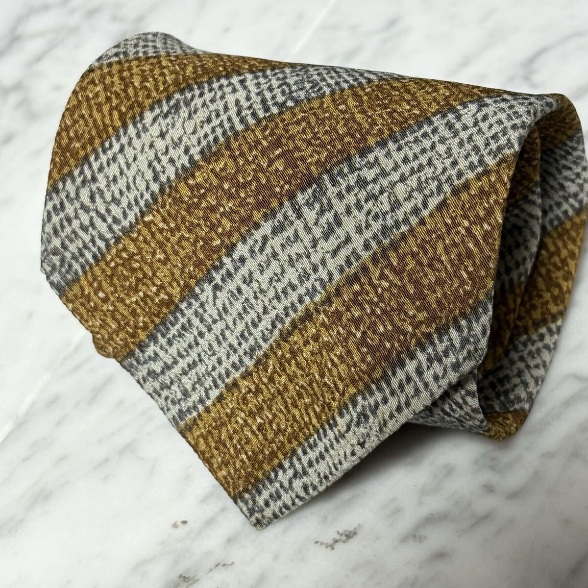 770円～ ARMANI ネクタイ ストライプ ブラウン グレー (GREEN B3)_画像1