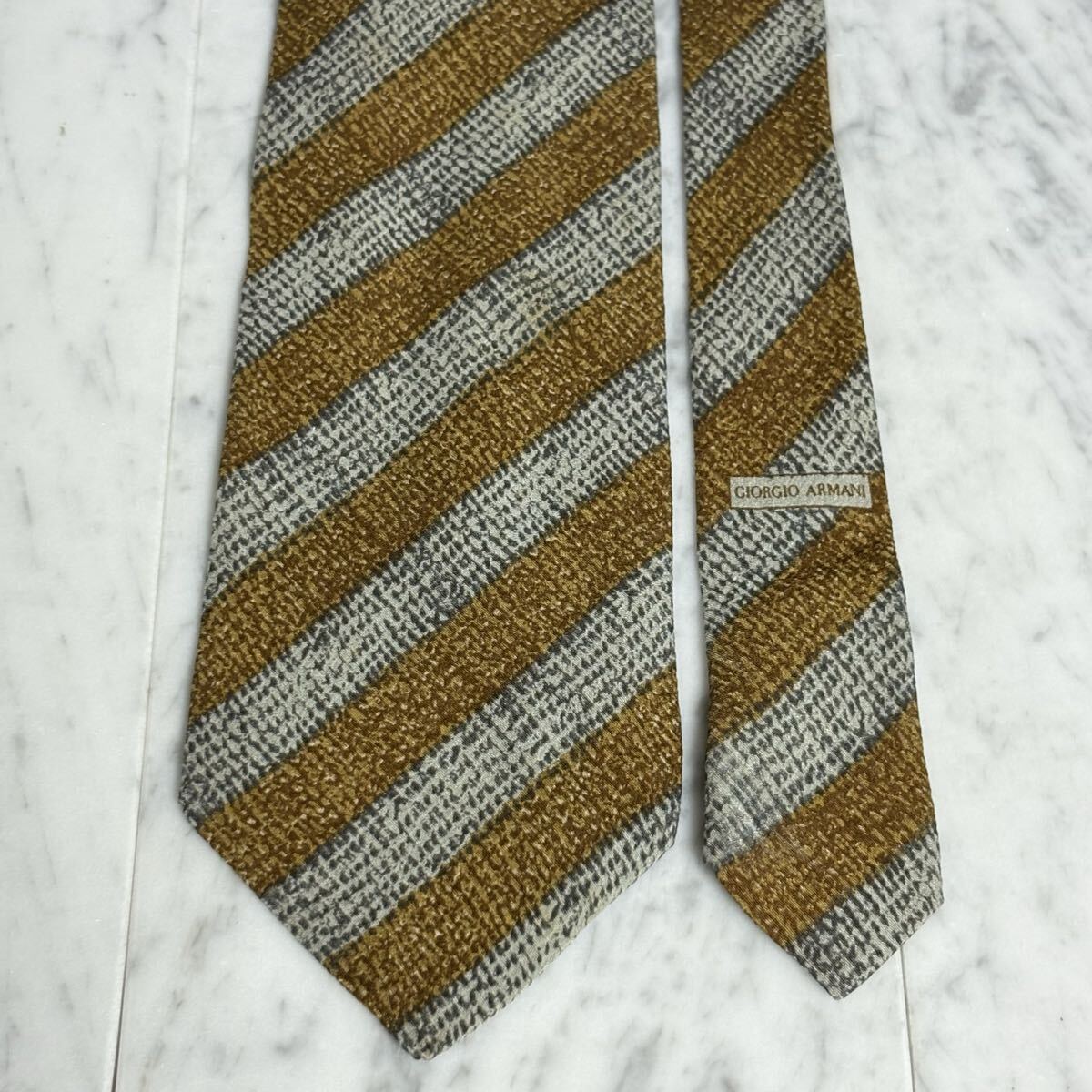 770円～ ARMANI ネクタイ ストライプ ブラウン グレー (GREEN B3)_画像2