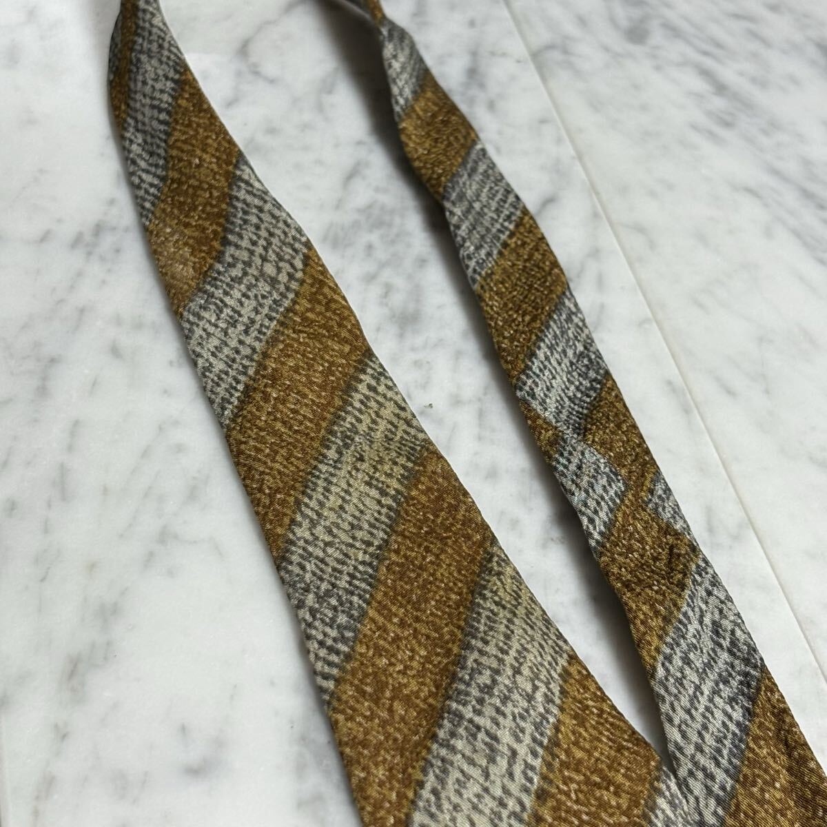 770円～ ARMANI ネクタイ ストライプ ブラウン グレー (GREEN B3)_画像3