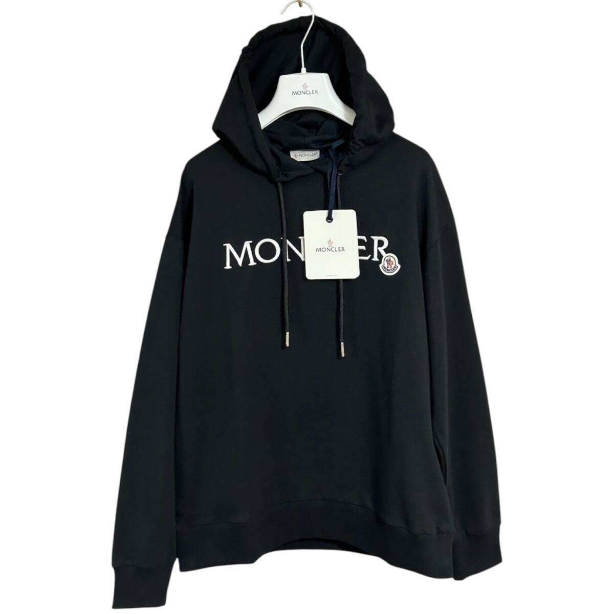定価13万円【新品未使用タグ付き】MONCLER Lettering Logo Embroidered Hoodie プルオーバー パーカー Black color Lサイズ_画像2