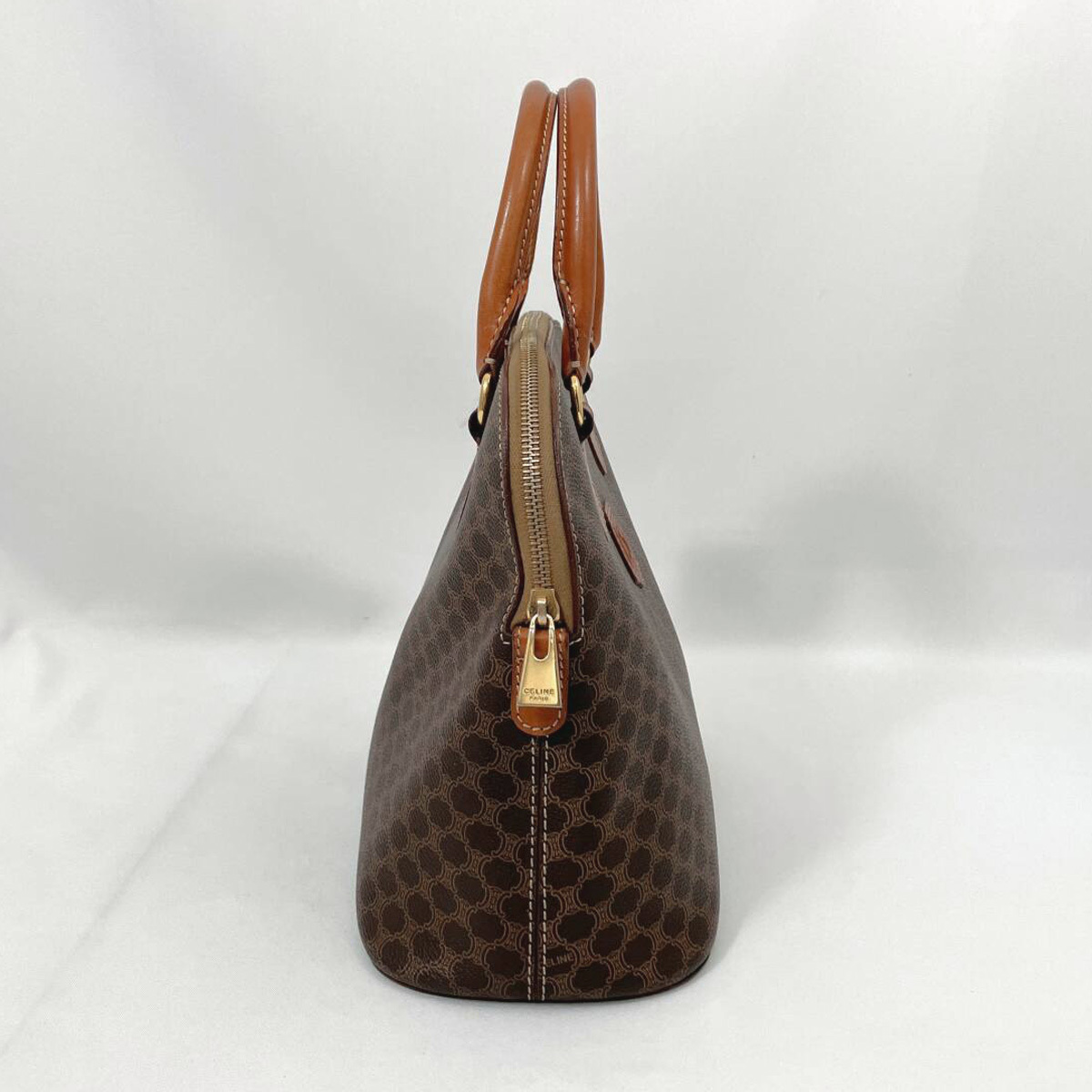 セリーヌ マカダム柄 ハンドバッグ DM95 PVC×レザー ブラウン イタリア製 オールドセリーヌ CELINE_画像3