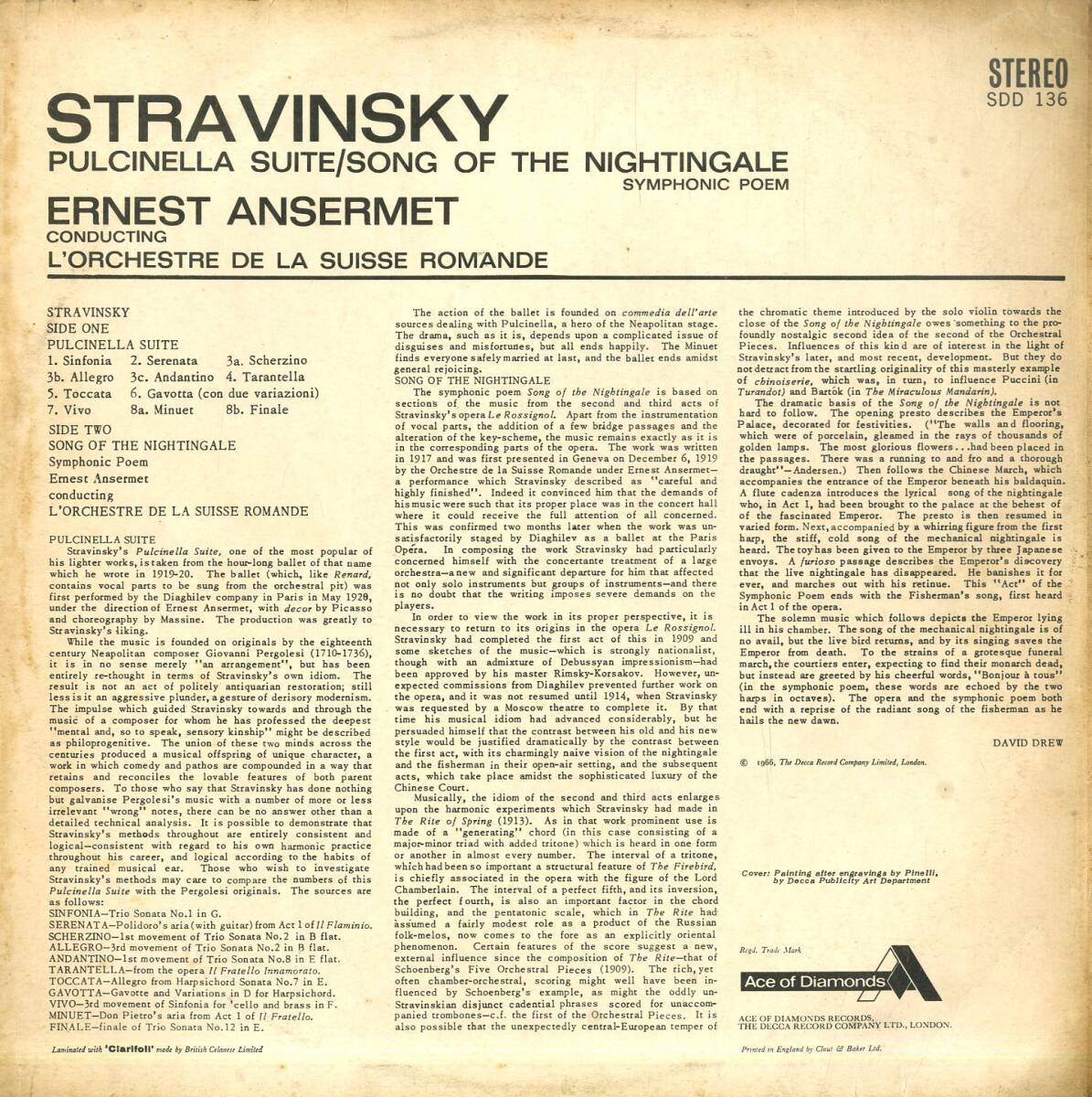 A00537178/LP/エルネスト・アンセルメ「Stravinsky / Pulcinella Suite : Song Of The Nightingale 」_画像2