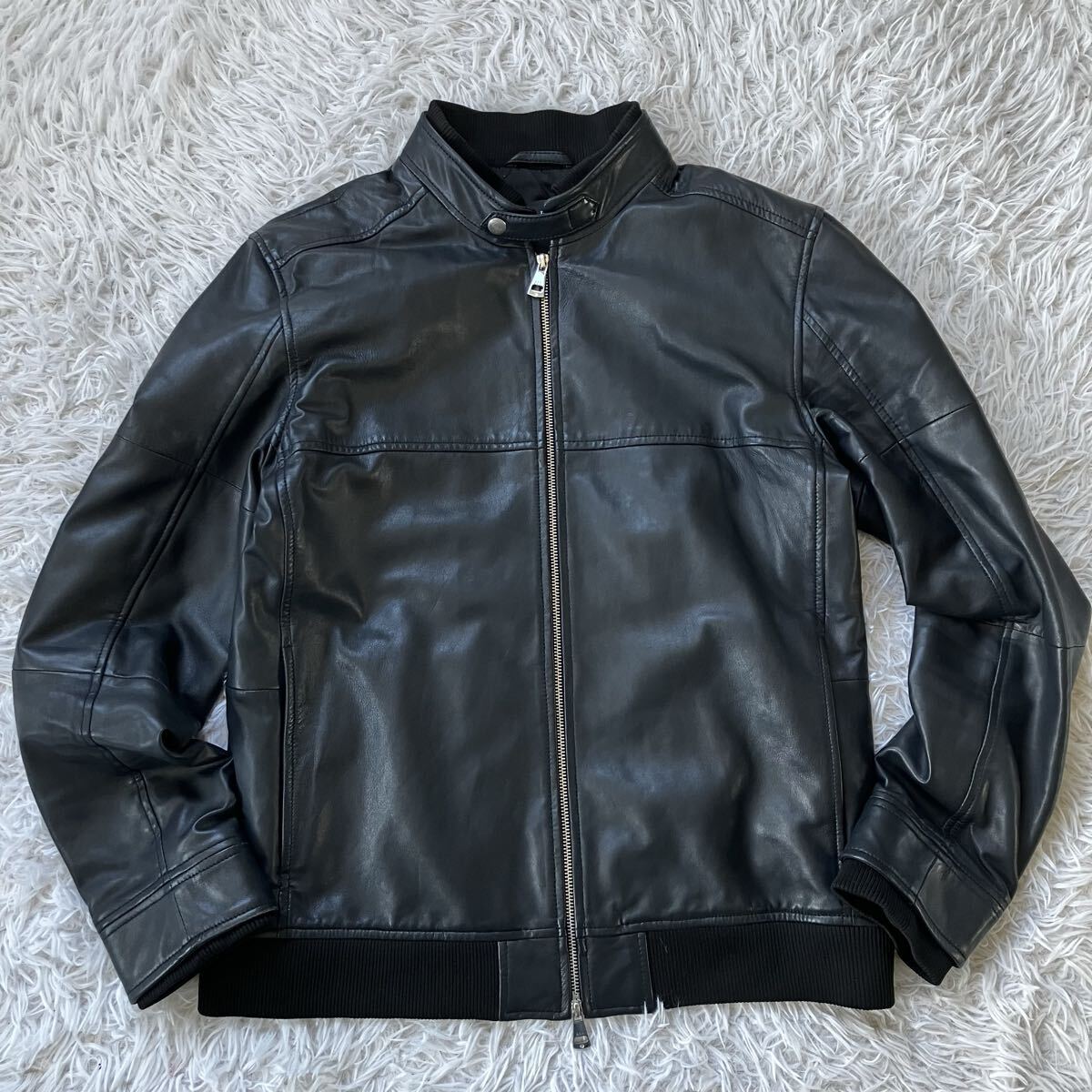 送料無料 状態良 AKM ラムレザー 羊革 レザージャケット 本革 古着 ブラック 2504