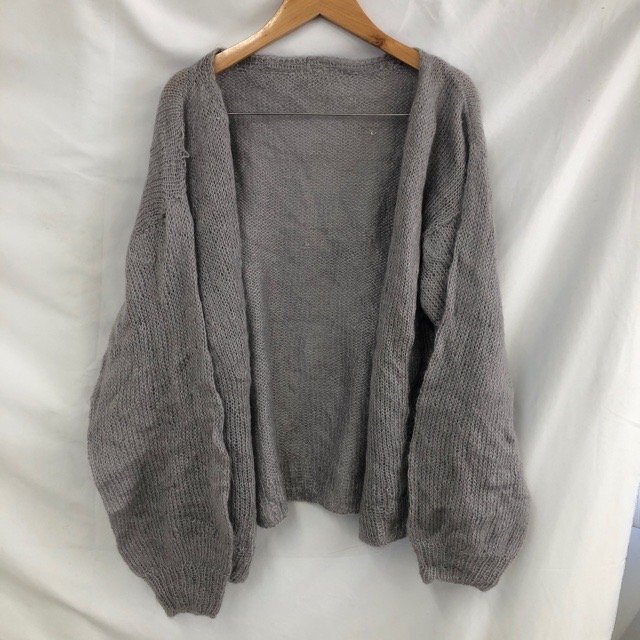 C383 ユーロ古着 M オーバーサイズ 長袖 カーディガン グレー レディース_画像1