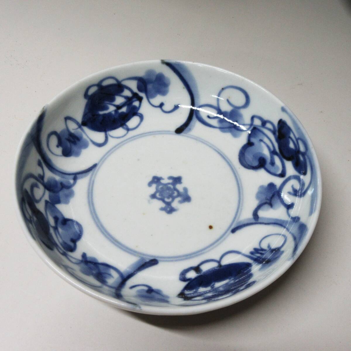 IM-12 古伊万里 くらわんか皿 ５客 渦福銘 江戸後期 【匿名発送】 M-12 古伊万里 くらわんか皿 5客 渦福銘 江戸後期 【匿名発送