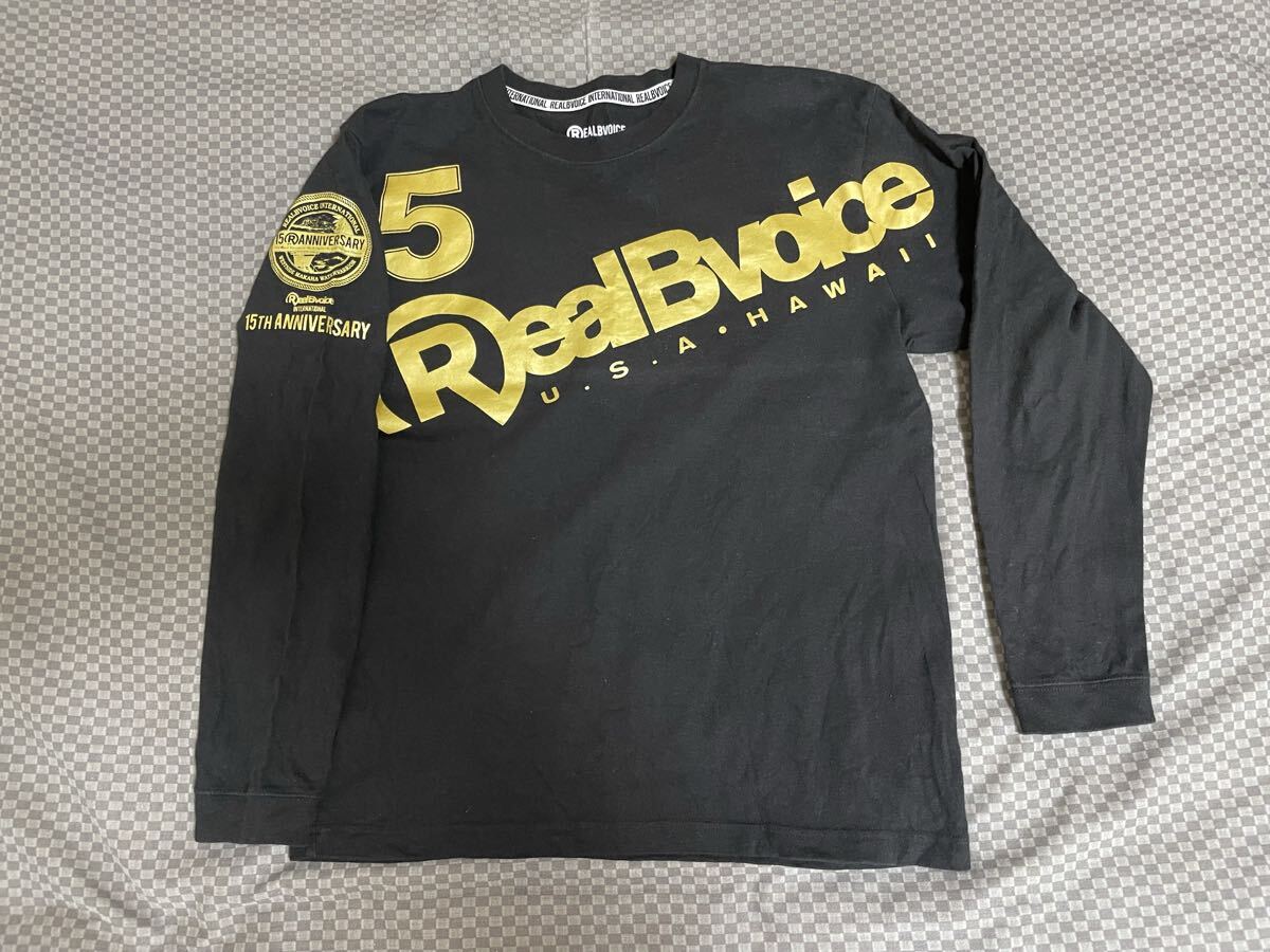 RealBvoice リアルビーボイス 長袖Tシャツ ロンT 男性用 Lサイズ 中古美品 15周年 希少デザイン 黒金文字⑧_画像2