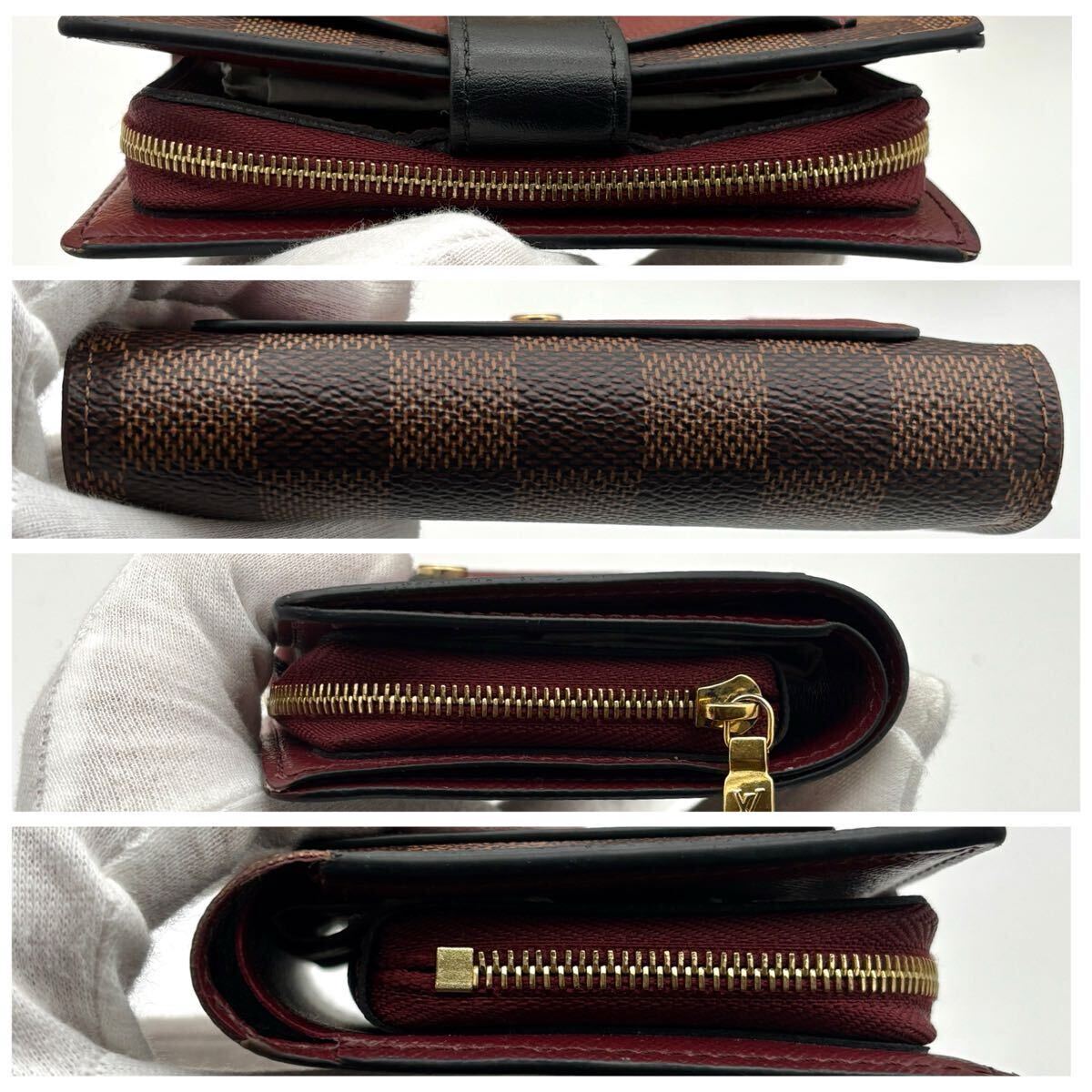 ルイヴィトン ダミエ ポルトフォイユ ジュリエット フューシャ レザー 二つ折り 財布 コンパクト LOUIS VUITTON ブランド 小物 おしゃれ_画像3