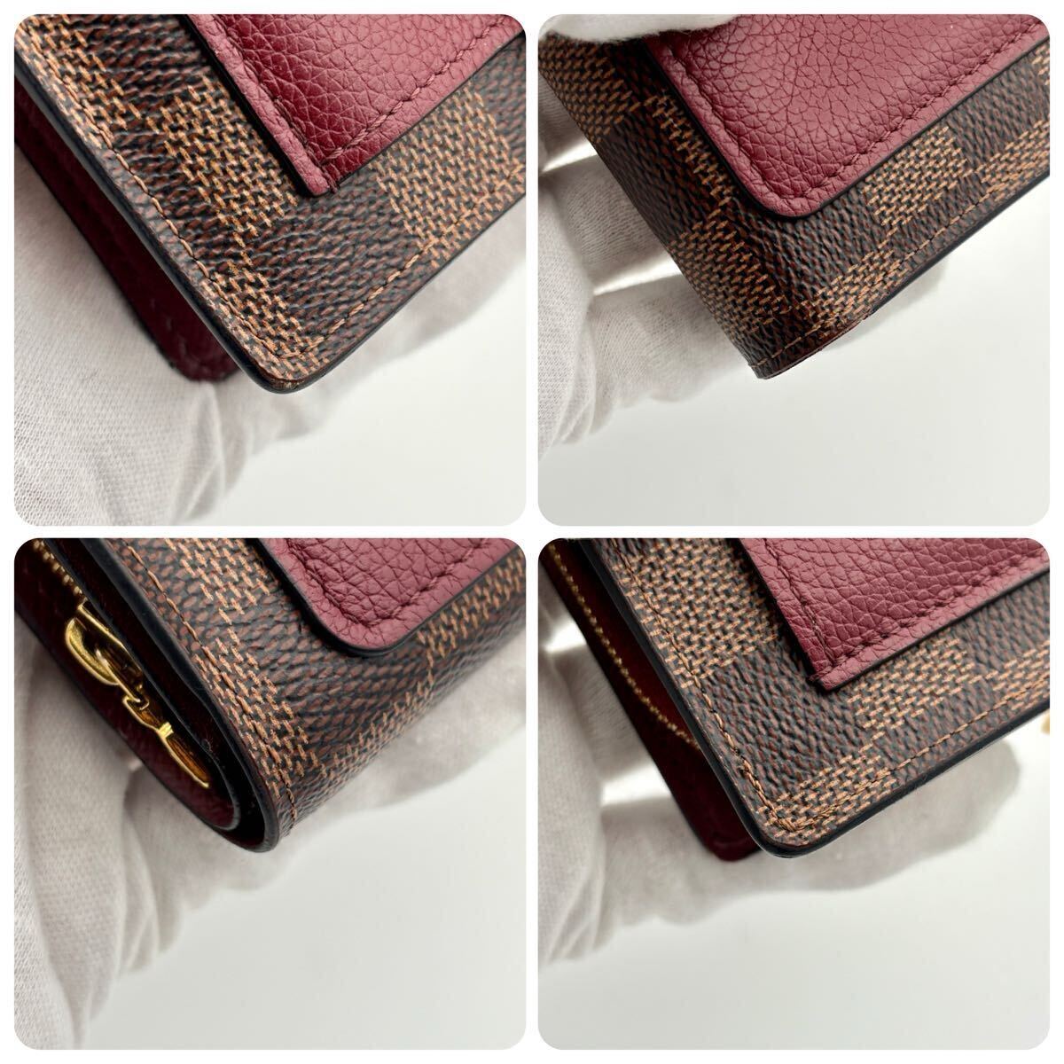 ルイヴィトン ダミエ ポルトフォイユ ジュリエット フューシャ レザー 二つ折り 財布 コンパクト LOUIS VUITTON ブランド 小物 おしゃれ_画像4
