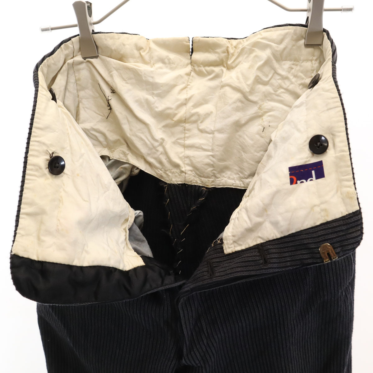 50s ヴィンテージ 針シンチ ストライプ柄 ハイウエスト パンツ グレー系 ボタンフライ メンズ_画像9