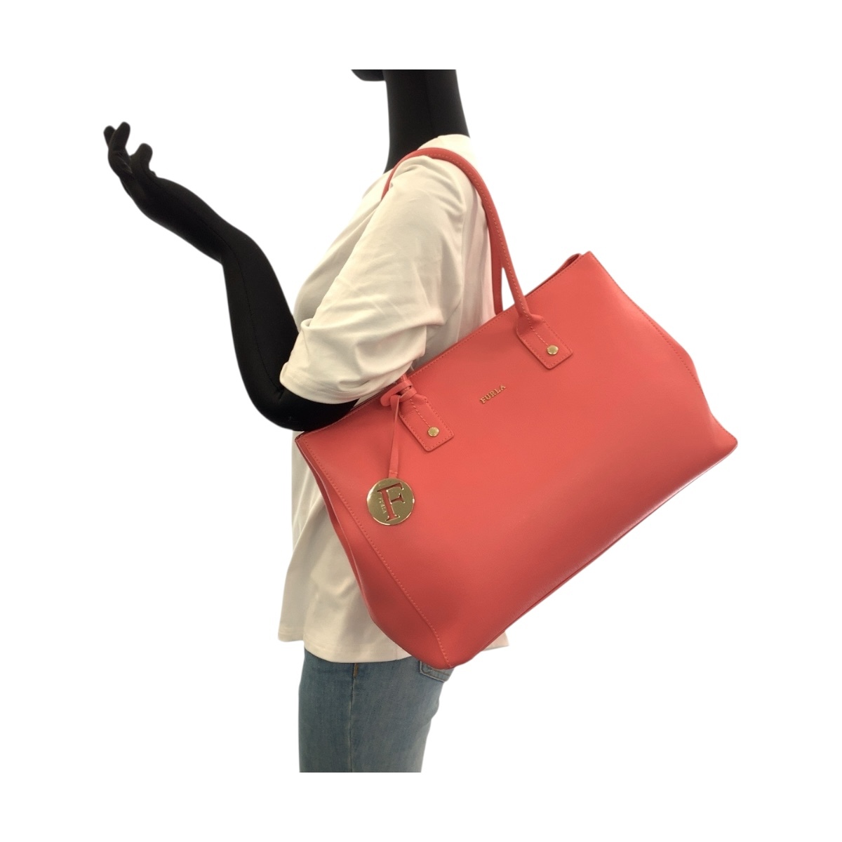 美品 Furla フルラ リンダ ピンク ゴールド金具 PVC トートバッグ ショルダーバッグ レディース 505383_画像7