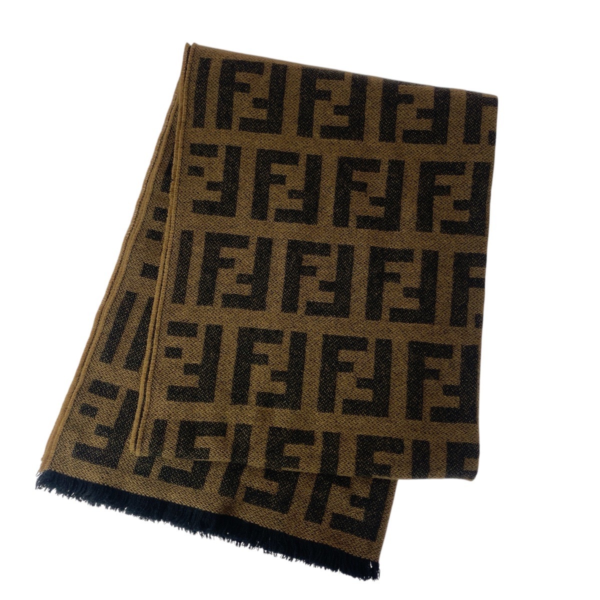  прекрасный товар FENDI Fendi Zucca Brown шерсть палантин muffler женский 505326