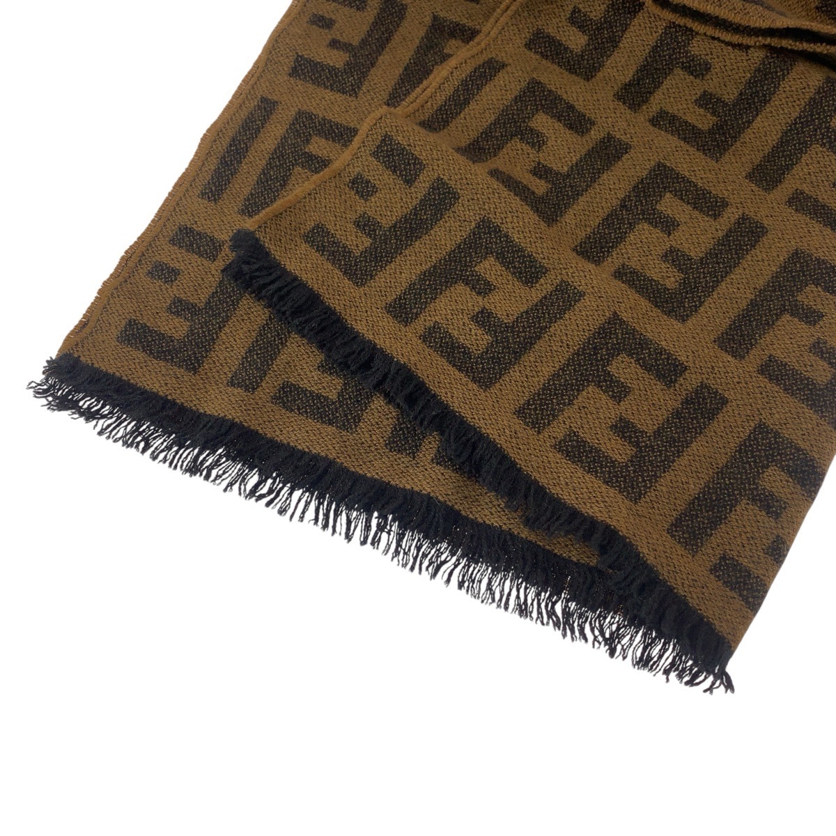  прекрасный товар FENDI Fendi Zucca Brown шерсть палантин muffler женский 505326