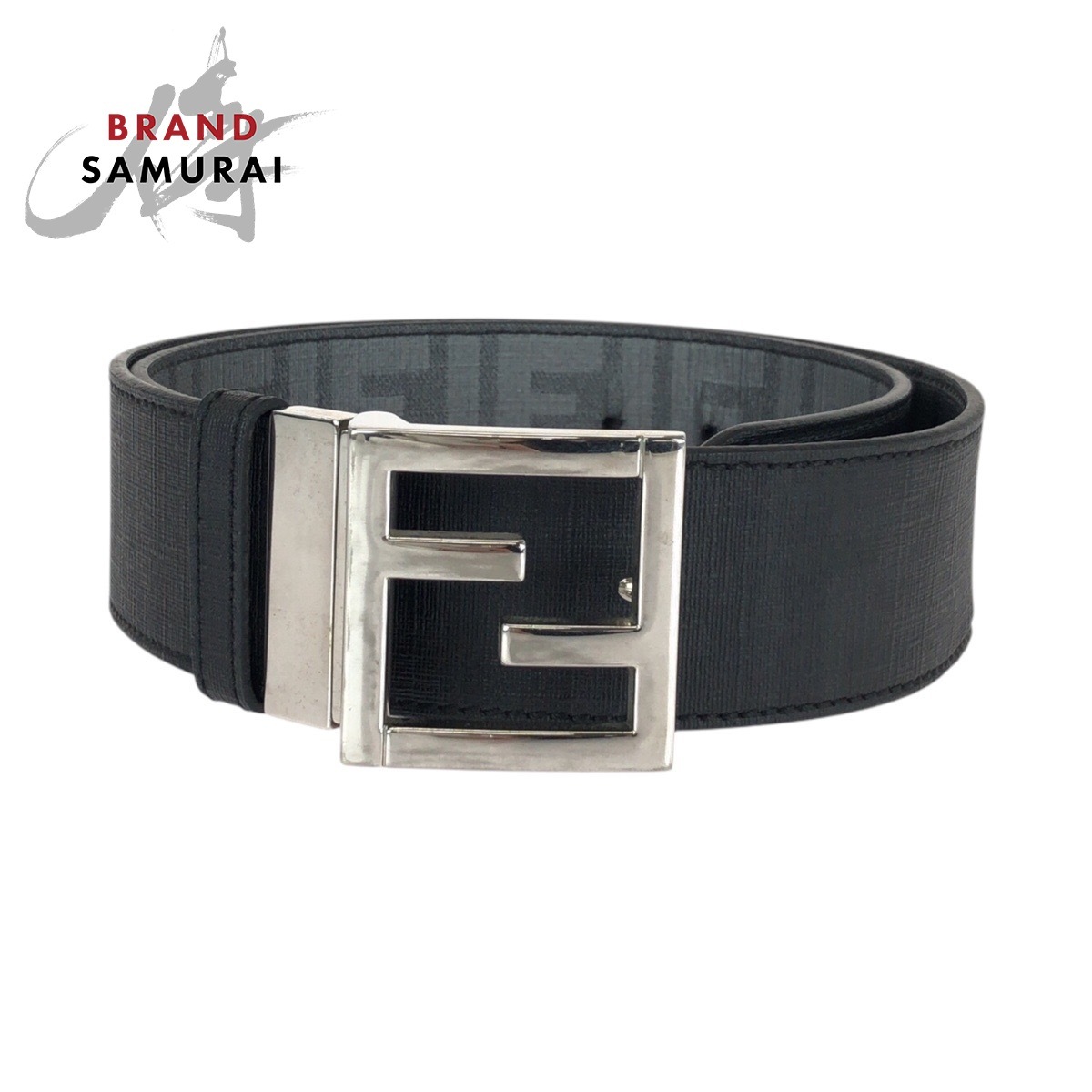  прекрасный товар FENDI Fendi FF Logo Zucca рисунок двусторонний ремень черный чёрный серебряный металлические принадлежности кожаный ремень мужской 505651