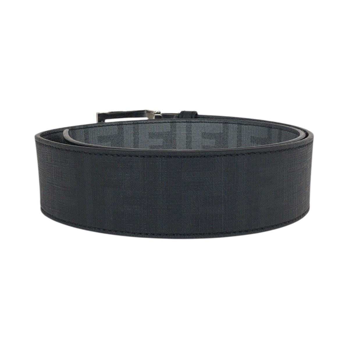  прекрасный товар FENDI Fendi FF Logo Zucca рисунок двусторонний ремень черный чёрный серебряный металлические принадлежности кожаный ремень мужской 505651