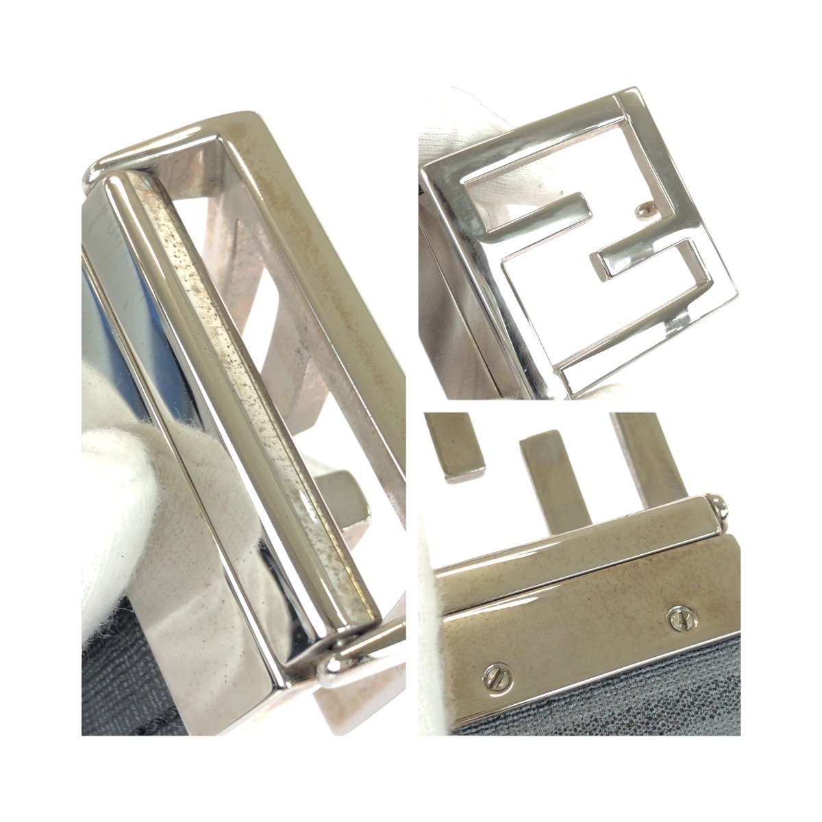  прекрасный товар FENDI Fendi FF Logo Zucca рисунок двусторонний ремень черный чёрный серебряный металлические принадлежности кожаный ремень мужской 505651