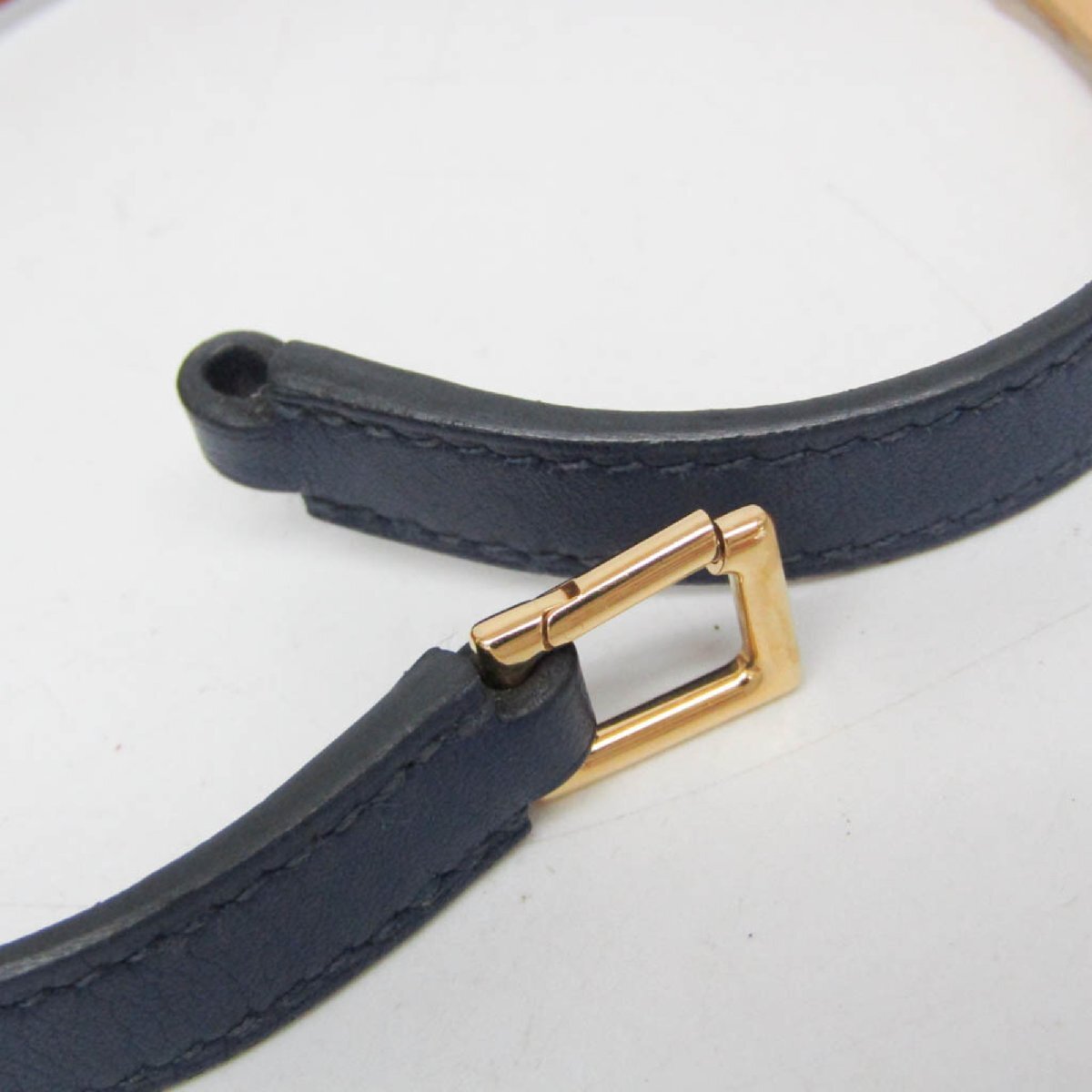 エルメス(Hermes) リヴァル ドゥブルトゥール レザー,メタル ラップブレスレット ゴールド,ネイビー_画像4