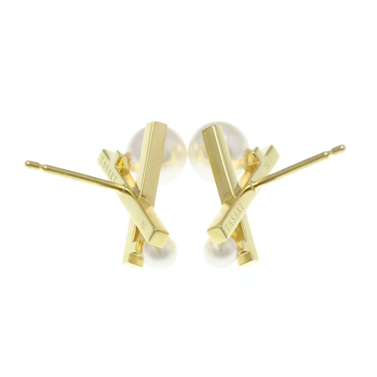 田崎真珠(TASAKI) バランス クロス ピアス ダイヤモンド,真珠 K18イエローゴールド(K18YG) スタッドピアス_画像4