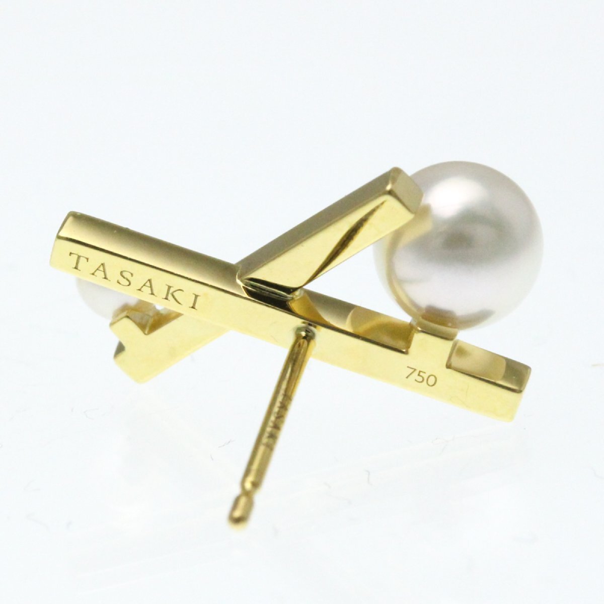 田崎真珠(TASAKI) バランス クロス ピアス ダイヤモンド,真珠 K18イエローゴールド(K18YG) スタッドピアス_画像9