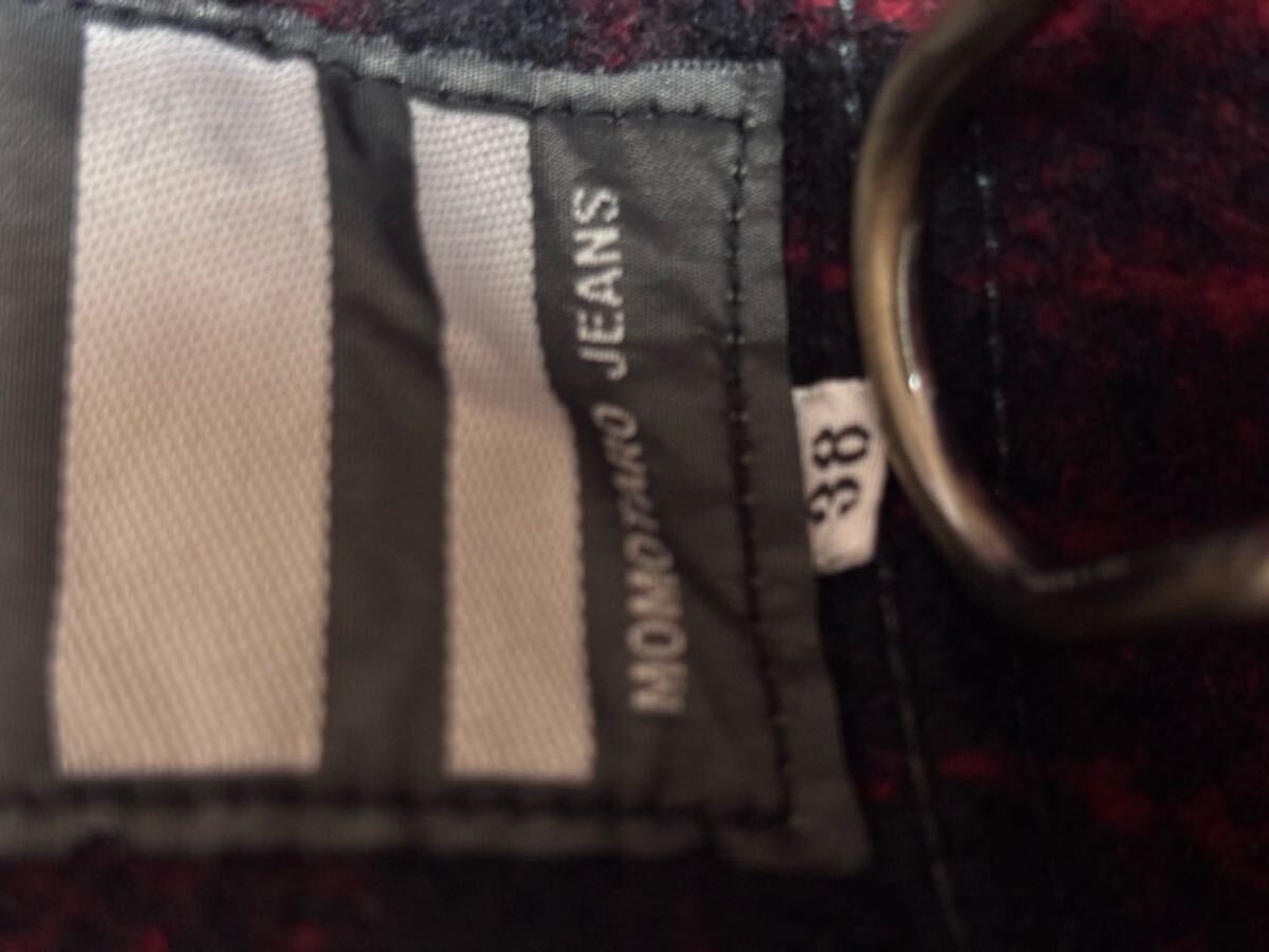 日本製 桃太郎ジーンズ メルトンウール プルオーバー シャツ ジャケット ヘビーウエイト バッファロー ブロック チェック 赤 黒 S M_画像8