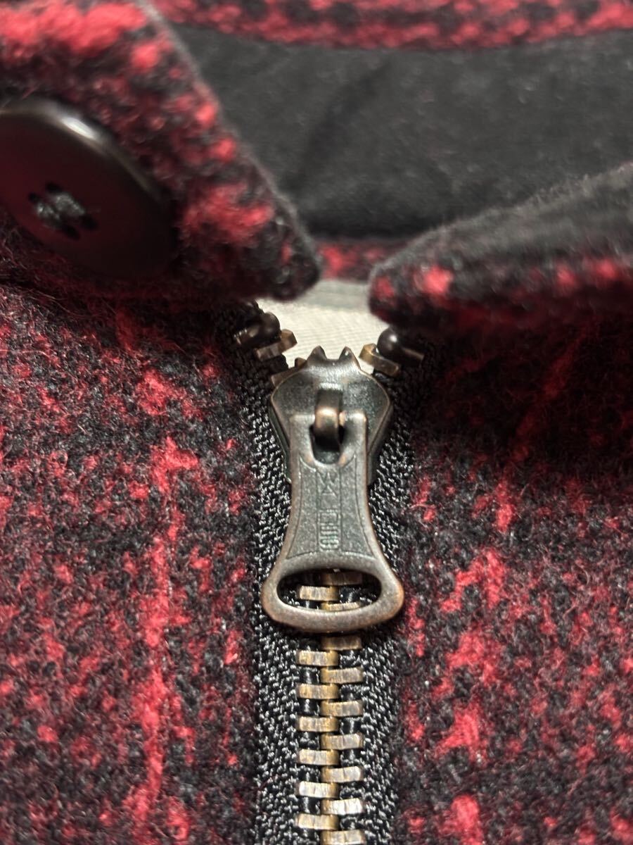 日本製 桃太郎ジーンズ メルトンウール プルオーバー シャツ ジャケット ヘビーウエイト バッファロー ブロック チェック 赤 黒 S M_画像7