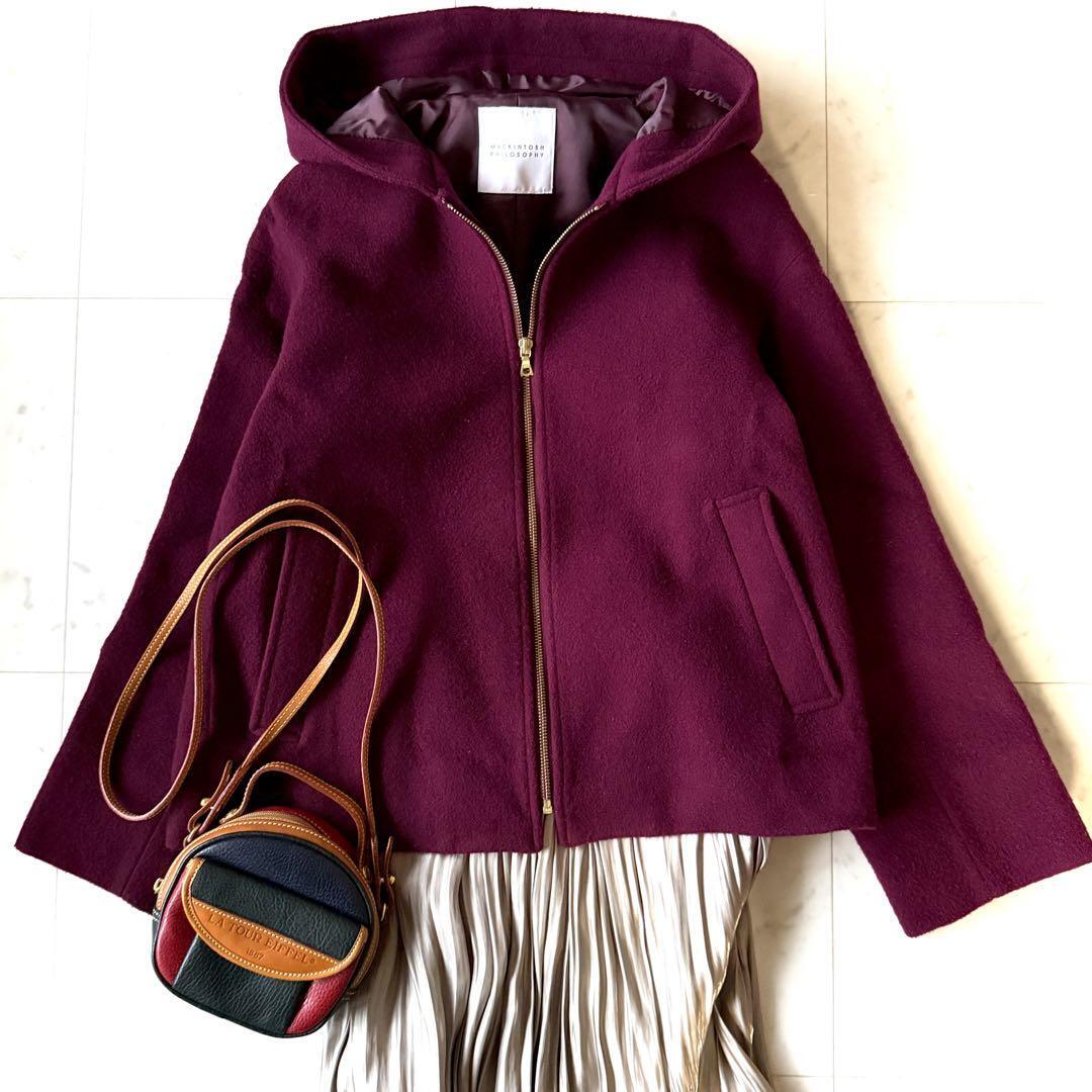 美品 マッキントッシュフィロソフィー ショートウールジャケット ボルドー 38_画像1